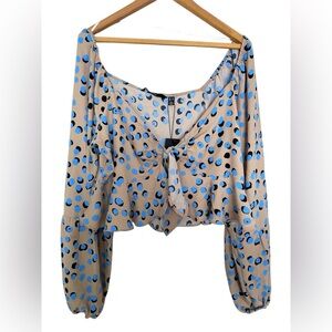 4/$20 Vero Moda polka dot ruffle blue balloon sleeve tie knot blouse- size XL